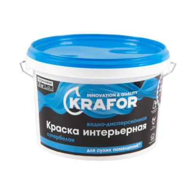 Краска В/Д интер супербелая 3кг (1) Krafor (син) в г. Владимир
