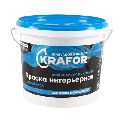Краска В/Д интер супербелая 6,5кг (1) Krafor (син) в г. Владимир